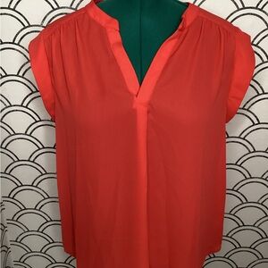 Gibson Look Coral Red V‑Neck Blouse – Size L